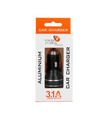 Ładowarka samochodowa TEL1 3,1A – 2xUSB, aluminiowa, czarna