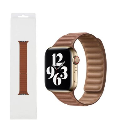 Pasek Apple Watch Leather Link 38–41 mm – Brązowy Saddle Brown