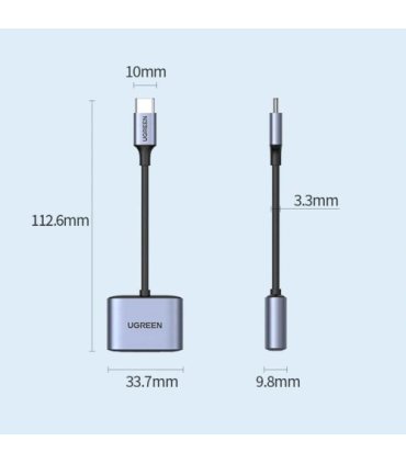 Adapter UGREEN CM231 szary – USB-C PD + mini jack 3,5 mm
