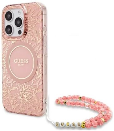 Guess Flowers Allover iPhone 16 Pro Max – Różowe MagSafe