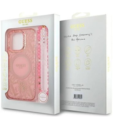 Guess Flowers Allover iPhone 16 Pro Max – Różowe MagSafe