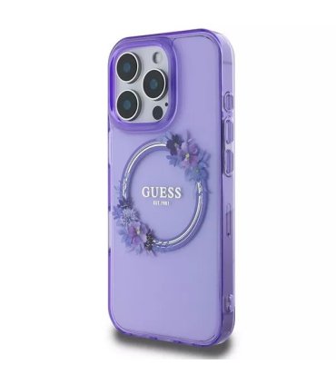Guess Flowers Wreath Purple iPhone 16 Pro Max – Etui MagSafe