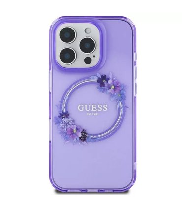 Guess Flowers Wreath Purple iPhone 16 Pro Max – Etui MagSafe