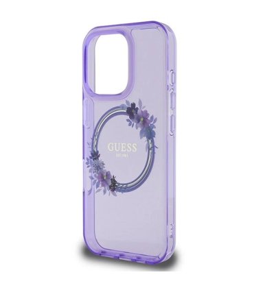 Guess Flowers Wreath Purple iPhone 16 Pro Max – Etui MagSafe