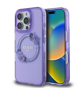 Guess Flowers Wreath Purple iPhone 16 Pro Max – Etui MagSafe