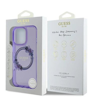 Guess Flowers Wreath Purple iPhone 16 Pro Max – Etui MagSafe