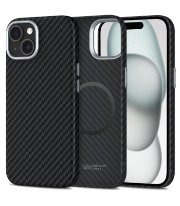 TECH‑PROTECT ION Carbon MagSafe – iPhone 15 Black/Silver