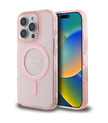 Guess IML Glitter Circle MagSafe Etui na iPhone 16 Pro Max - Różowe