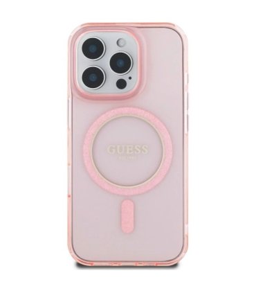 Guess IML Glitter Circle MagSafe Etui na iPhone 16 Pro Max - Różowe
