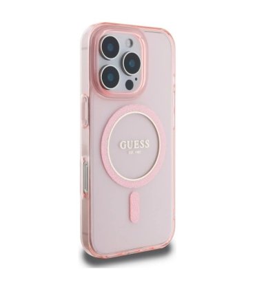 Guess IML Glitter Circle MagSafe Etui na iPhone 16 Pro Max - Różowe