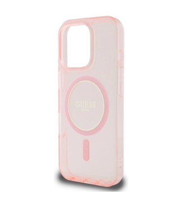 Guess IML Glitter Circle MagSafe Etui na iPhone 16 Pro Max - Różowe