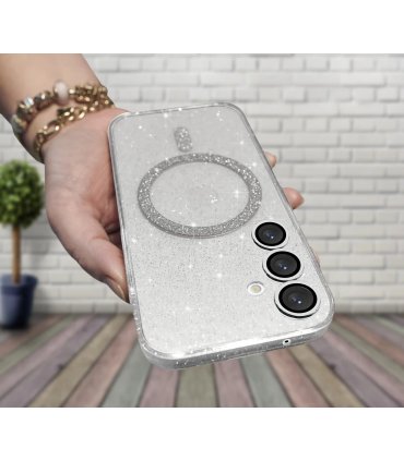 Etui brokatowe Glitter Case z MagSafe na Samsung Galaxy A56 5G - białe