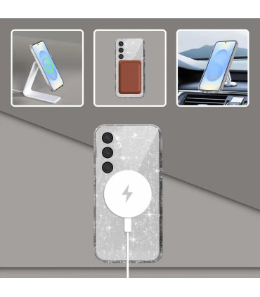 Etui brokatowe Glitter Case z MagSafe na Samsung Galaxy A56 5G - białe