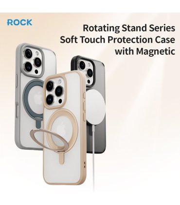 Rock Etui Rotating Stand Soft Touch Series Magnetic do iPhone 16 Pro Max - złote