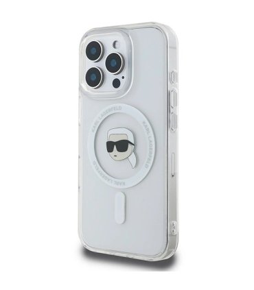Karl Lagerfeld IML Metal Karl Head Etui MagSafe do iPhone 16 Pro - Białe