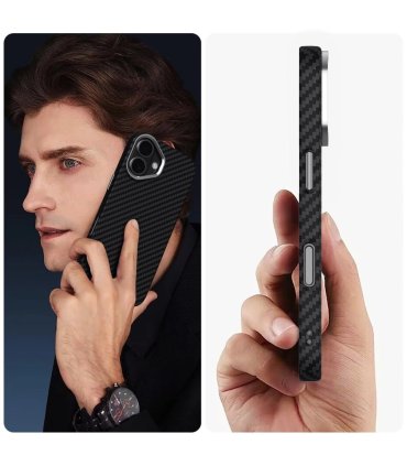 Etui Tech-Protect Ion Carbon MagSafe do iPhone 17 czarno-srebrne