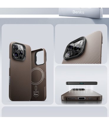Benks Magnetic Armor Tint Kevlar 1000D – etui iPhone 16 Pro (złoty)