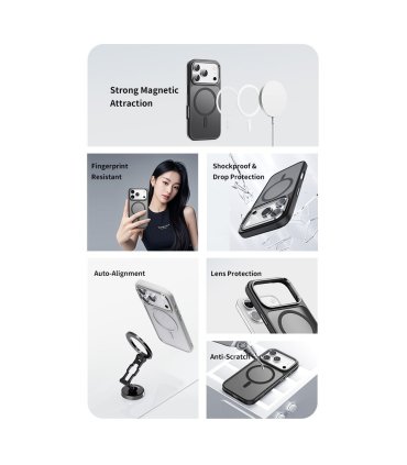 Etui Rock Crystal Clear Magnetic do iPhone 17 Pro przezroczysto-czarne