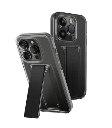 Etui UNIQ Heldro Mount do iPhone 15 Pro z podstawką dymione