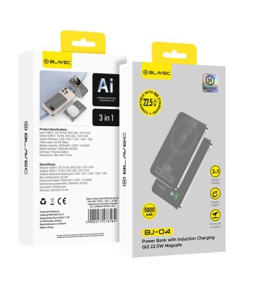 Blavec Power Bank BJ-04 5000mAh 22,5W MagSafe Typ C Ultra Slim 7,8mm Szary