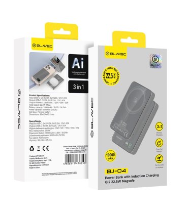 Blavec Power Bank BJ-04 10000mAh 22,5W MagSafe Typ C Slim 13,5mm Szary