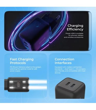 Proove Silicone Power 40W Ładowarka USB-C + USB-C Czarna