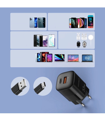 Choetech GaN USB / USB Typ C PD QC 33W Black / White