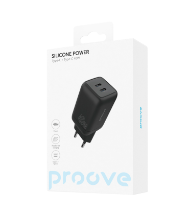 Ładowarka Ścienna Proove Silicone Power 40W (2x USB-C) – Czarna