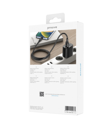 Kabel Proove USB-Lightning 2.4A – Silikon, Czarny, 1m