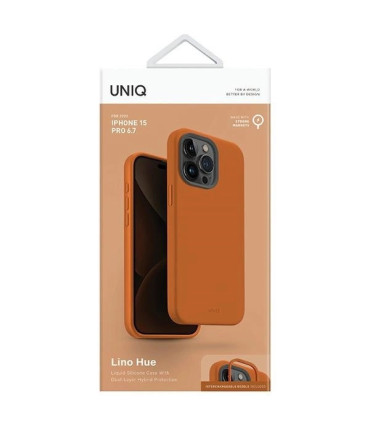 Etui UNIQ Lino Hue iPhone 15 Pro Max – Pomarańczowe, MagSafe