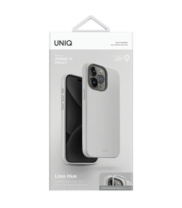 Etui UNIQ Lino Hue iPhone 15 Pro Max – Jasnoszare, MagSafe