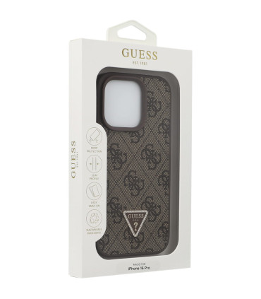 Etui Guess Hardcase Leather 4G Triangle Strass do iPhone 16 Pro – Brązowe