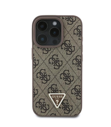 Etui Guess Hardcase Leather 4G Triangle Strass do iPhone 16 Pro – Brązowe