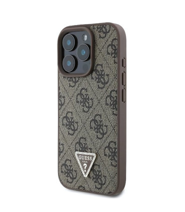 Etui Guess Hardcase Leather 4G Triangle Strass do iPhone 16 Pro – Brązowe