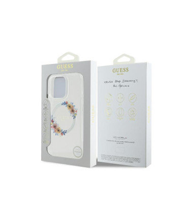 Etui Guess IML Flowers Wreath MagSafe do iPhone 16 Pro Max
