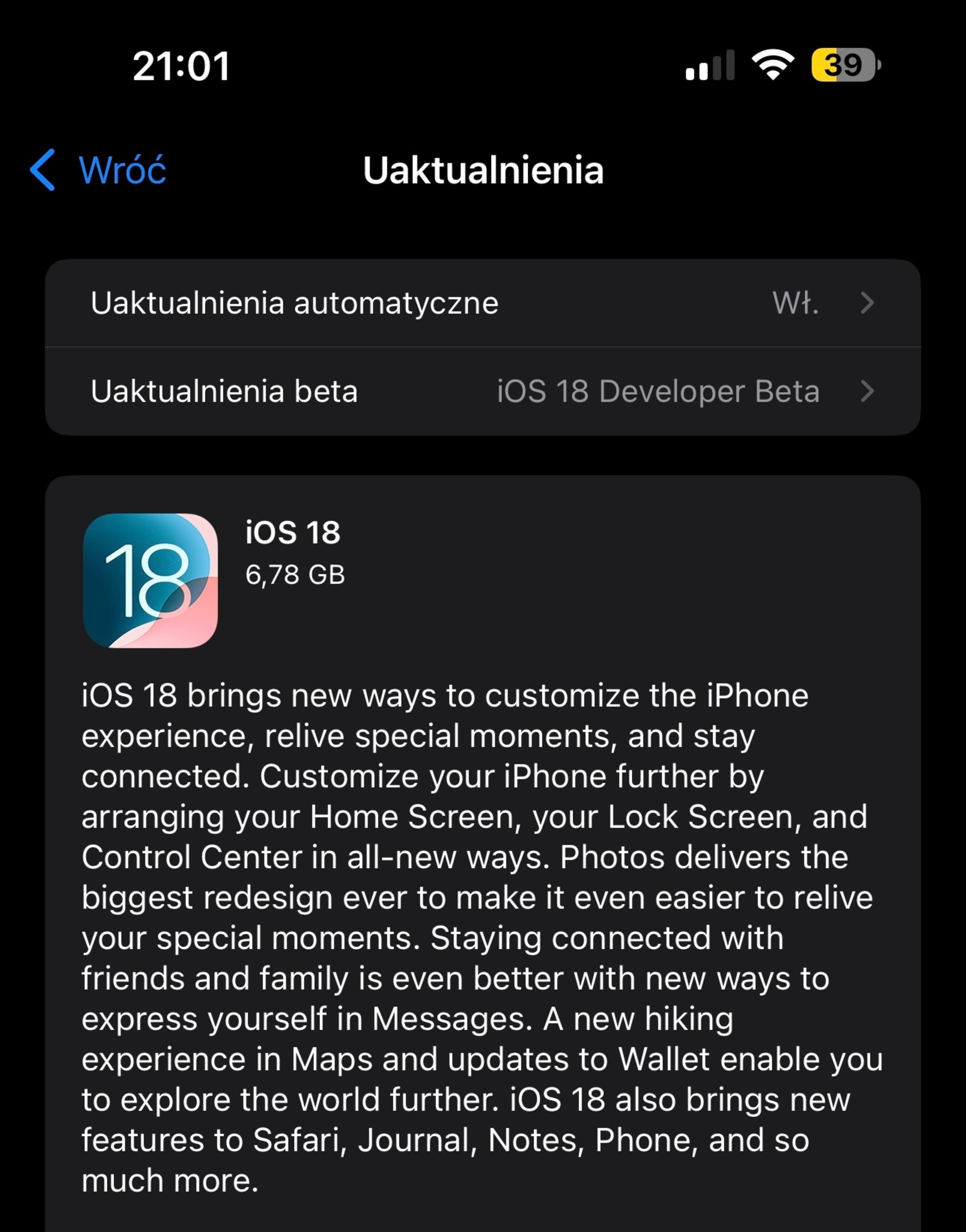 Aktualizacja iOS 18