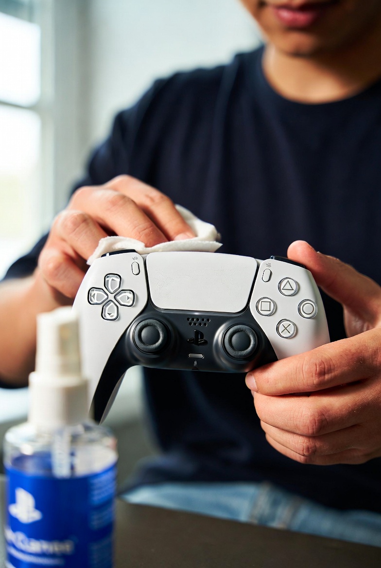 Wnętrze brudnego pada DualSense – kurz, tłuszcz i pot przed czyszczeniem