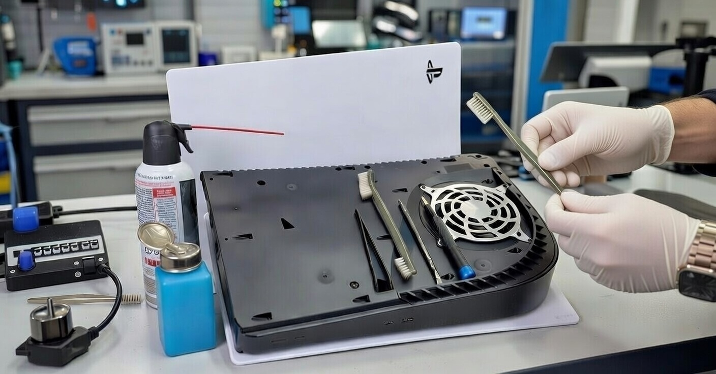 Wnętrze PlayStation 5 po czyszczeniu i wymianie pasty termicznej