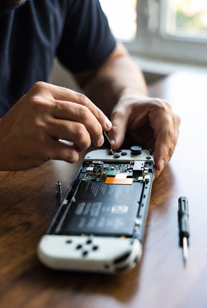 Uszkodzona płyta główna Nintendo Switch – korozja, przepalone elementy