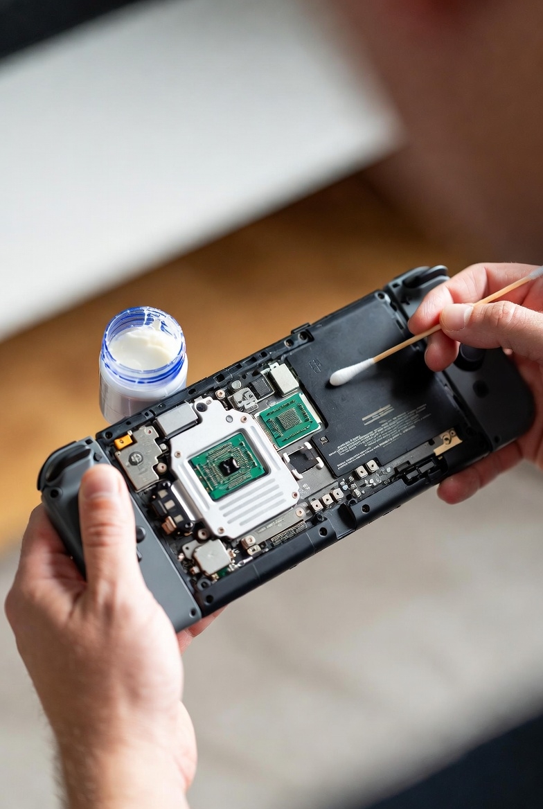 Wnętrze Nintendo Switch pełne kurzu – przed czyszczeniem