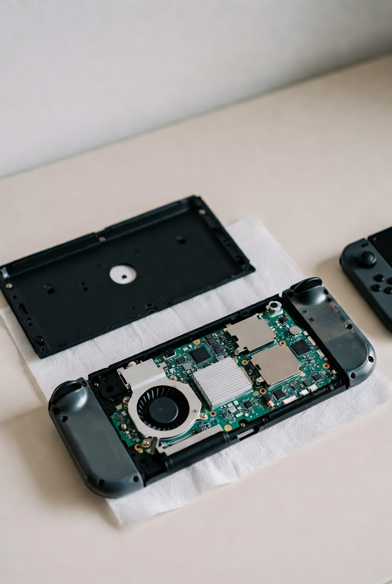 Proces **wymiany wentylatora** w Nintendo Switch