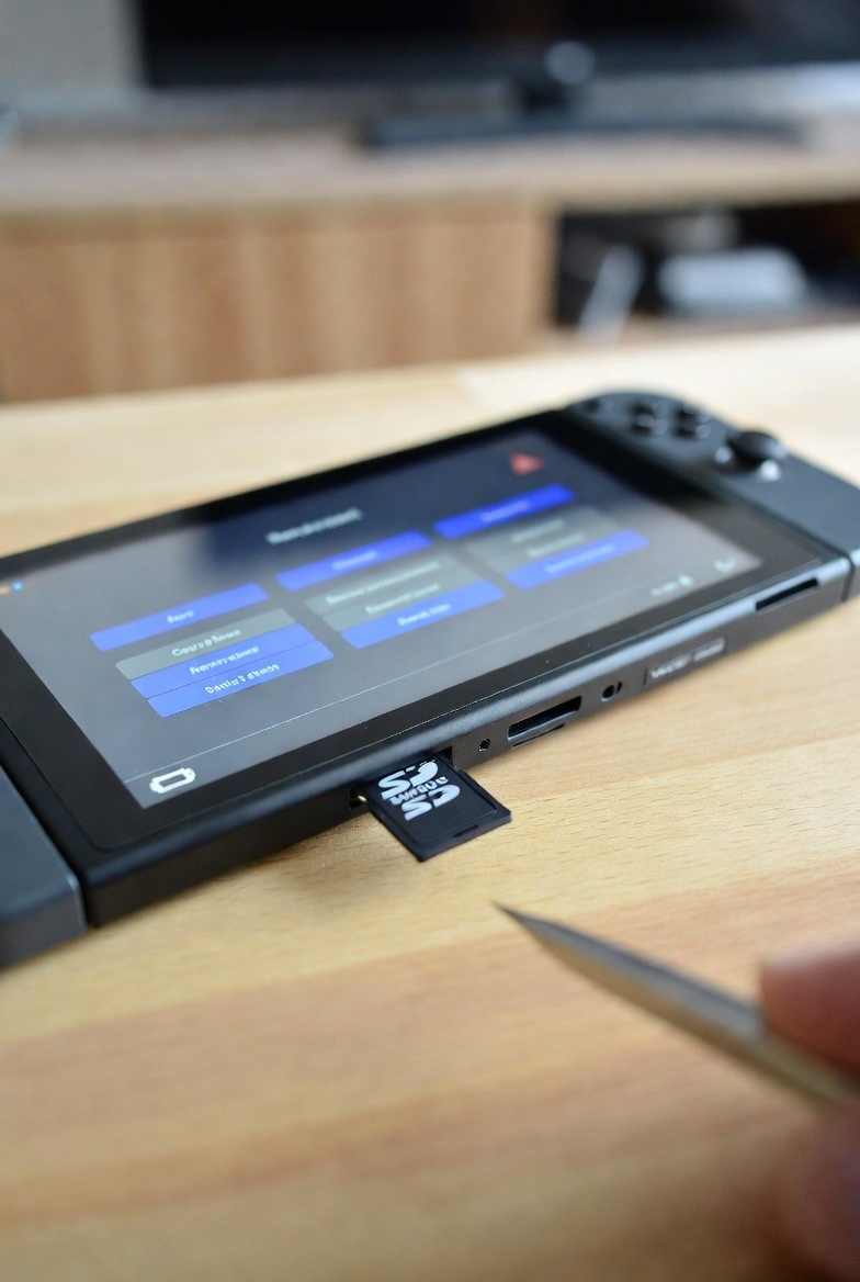 Proces **naprawy gniazda karty SD** w Nintendo Switch – mikrolutowanie