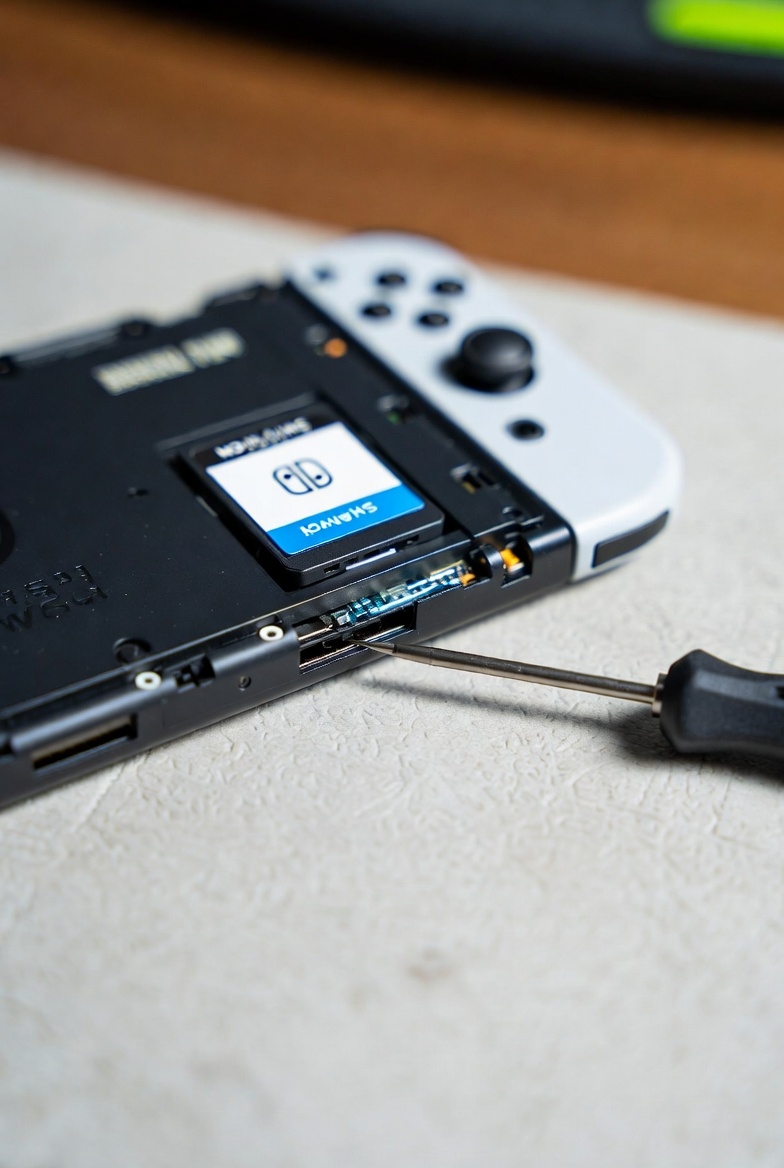 Uszkodzony slot kartridży Nintendo Switch – wygięte lub złamane piny