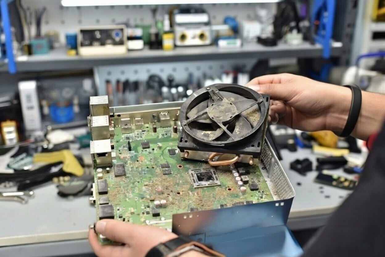 Wnętrze Xbox One S po profesjonalnym czyszczeniu i nowej paście termicznej