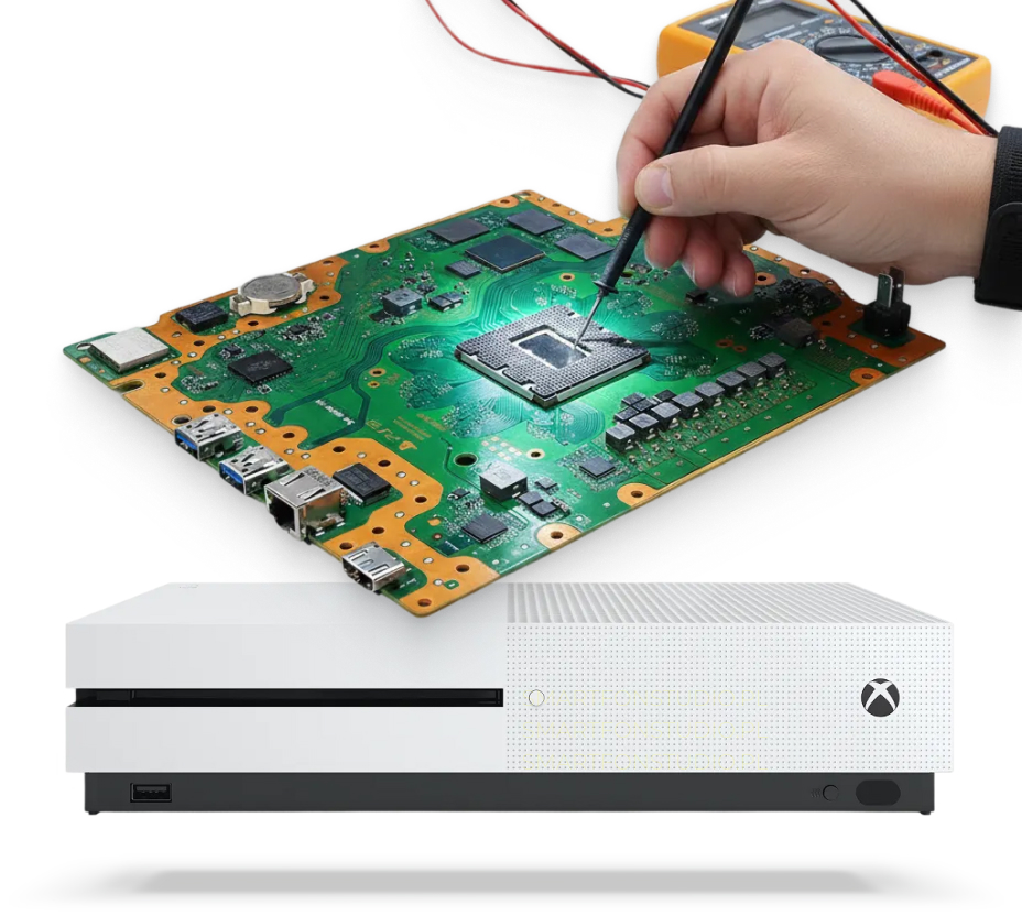 Diagnostyka płyty głównej Xbox One S pod mikroskopem